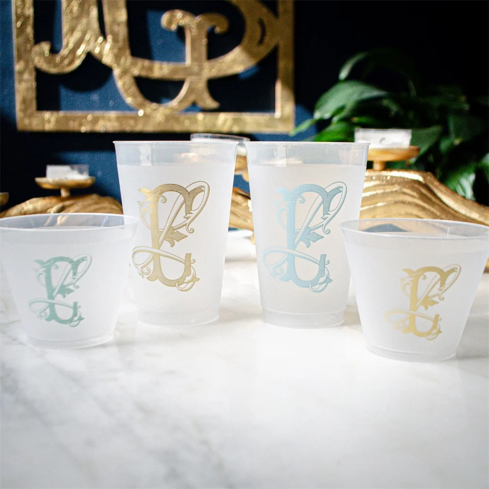 

Vintage Interlocking Monogram Cups, Duogram Wedding Cups, Signature Cocktail Cups, Shatterproof Cups, Engagement Party Decor, Br