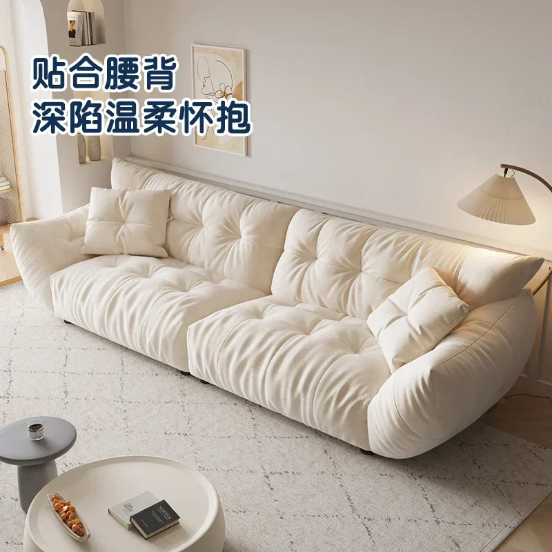 Cream style fabric sofa Italian light luxury straight row cat paw cloth skin velvet