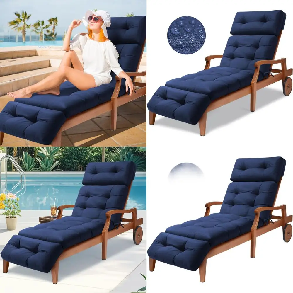 

Blue Outdoor Chaise Lounge Cushion, Waterproof, Tied, 74.4 x 22 x 4.7, Thickened for Patio Recliner