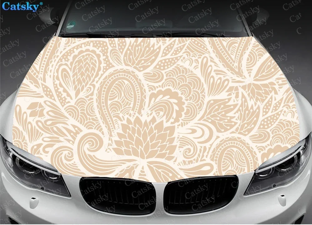 Floral Ornament Pattern Car Hood Vinyl Stickers Wrap Vinyl Film Engine Cover Decals Sticker Universal Car Hood Protective Film