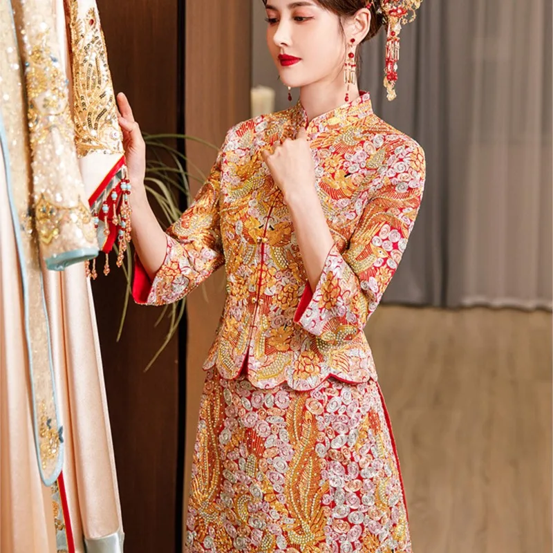 

New style wedding dress Chinese-style bride's gown