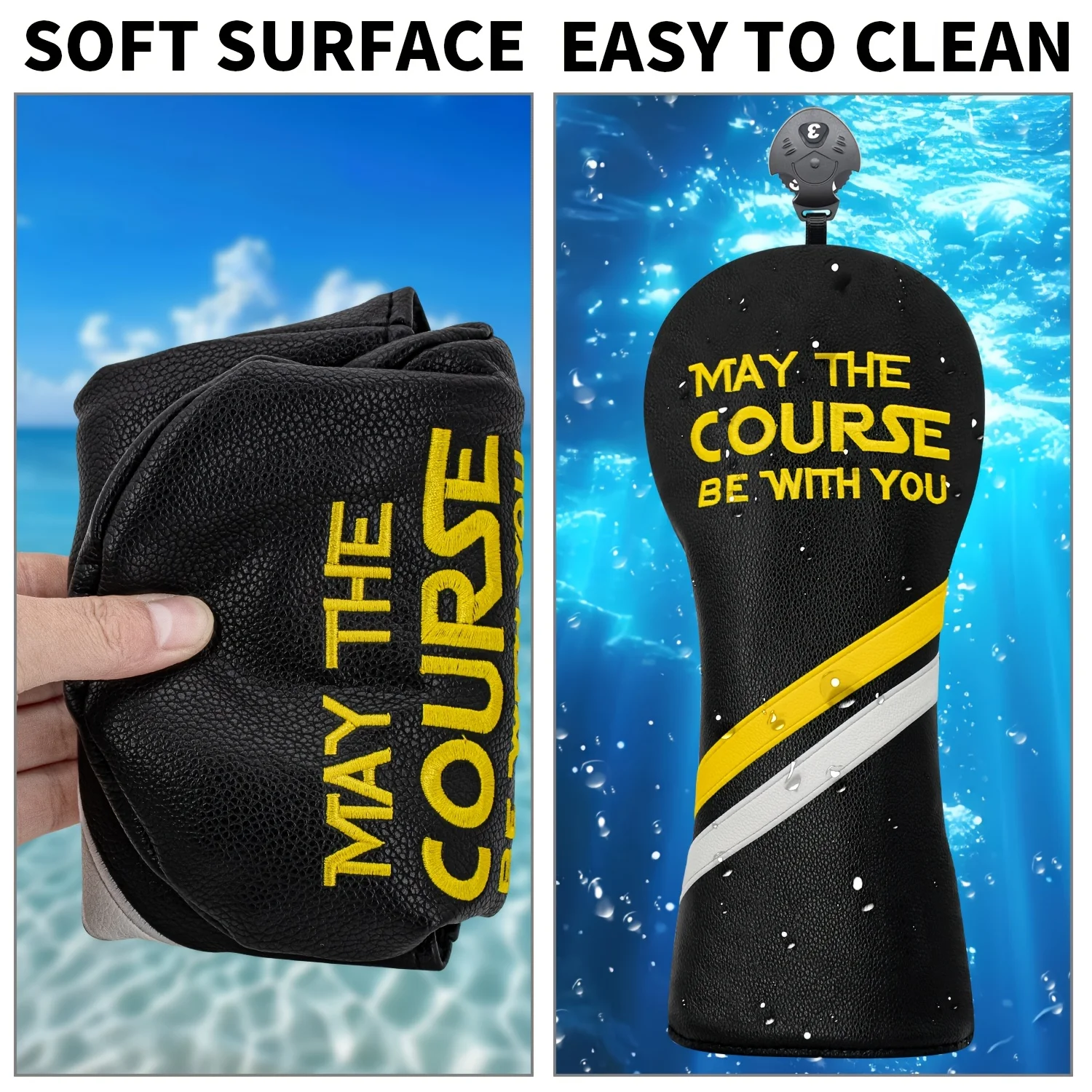 1pc/4pcs Golf Ball Head Covers with "May The Course Be with You" Embroidery - Cushioned Interior, Elastic Closure image 4