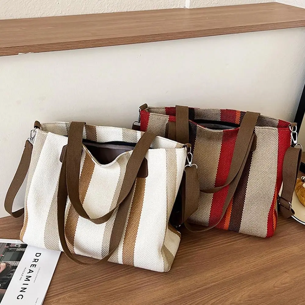 Versatile Large Capacity Stripe Tote Bag Commuting Shopping Bag Women's Bags Shoulder Bag