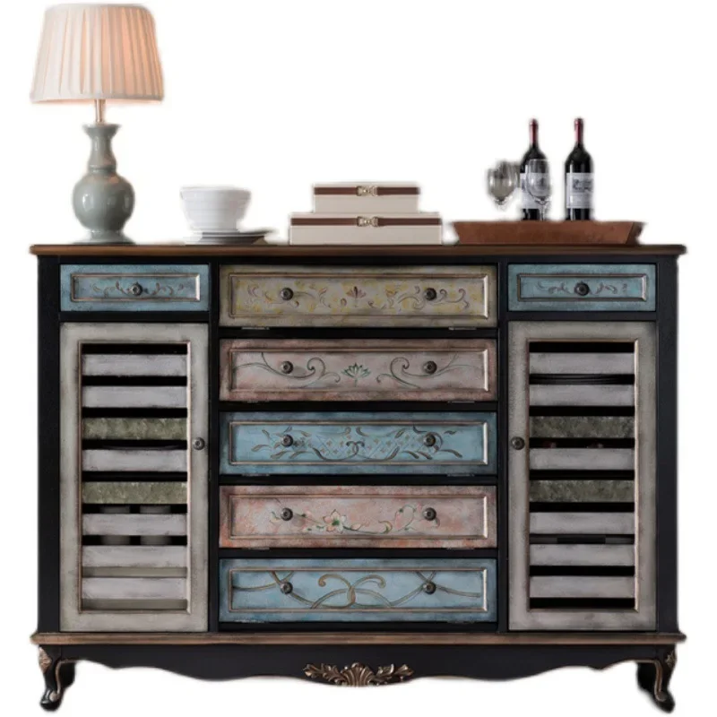 

Shoe Cabinet Multi-Functional Sideboard Cabinet Solid Wood Entrance Entrance Cabinet Retro Painted