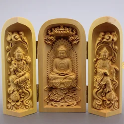 Manual religion Exquisite Buddhist Supplies Boxwood Carving Buddha Statue Open Box Wood Crafts Ornaments Boutique God Ornaments