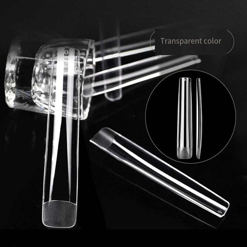 24 Pieces of Extra-Long Rectangular 12-Size Nail Tips, Transparent Full and Half Cover Fake Nails, Traceless Fake Nail Patches