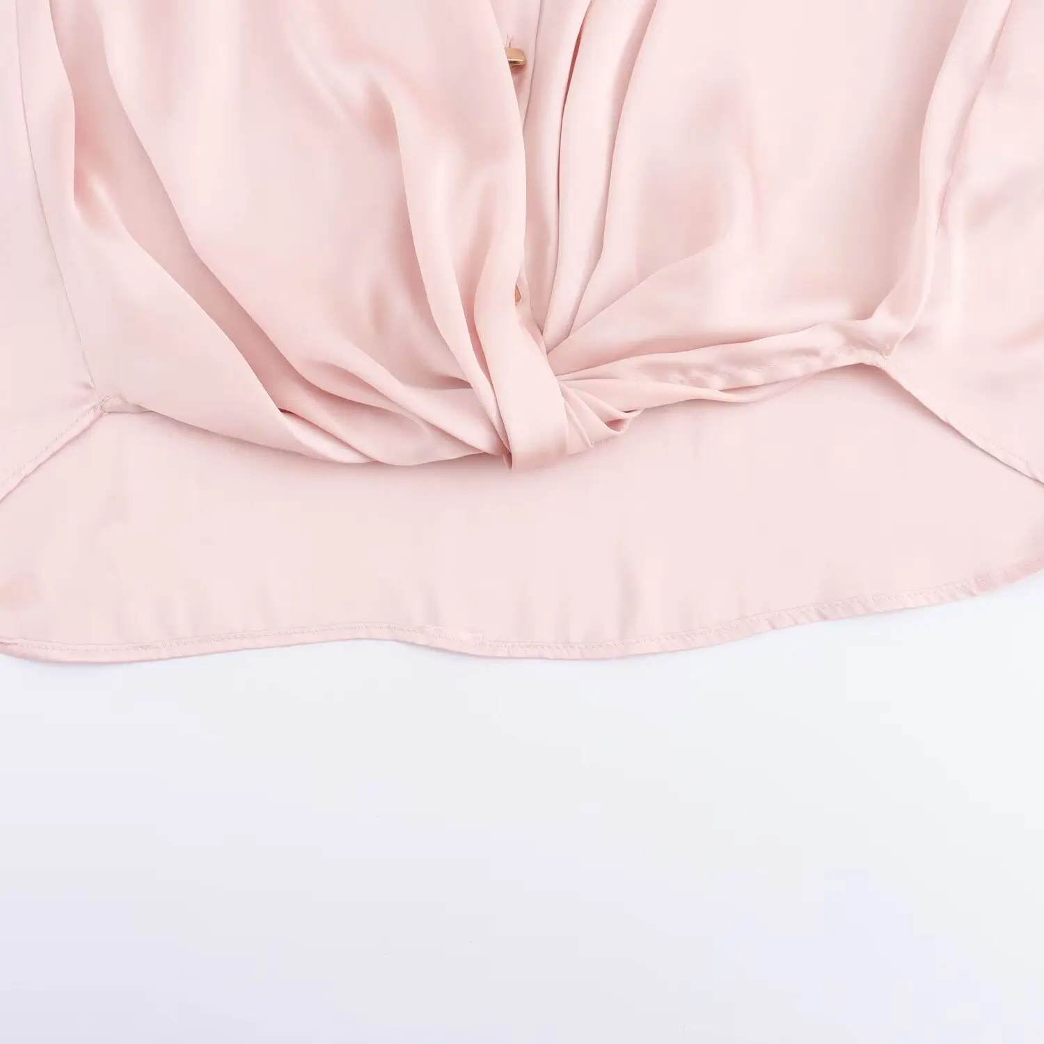 TRAF Pink Knot Satin Blouse Female Ruched Summer Blouses Woman 2024 Long Sleeve Shirts and Blouses for Lady Casual Blouses Woman