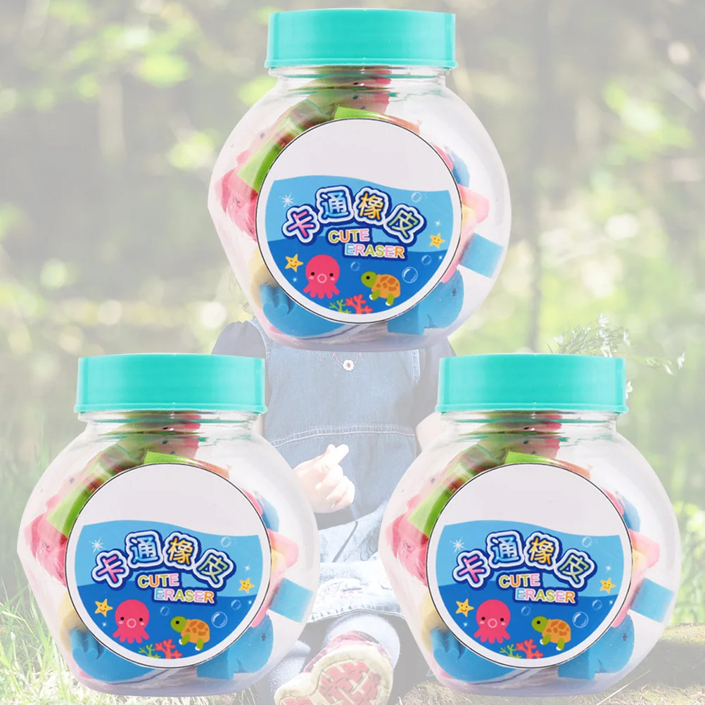 3 latas mini borracha design criativo dos desenhos animados para uso de escritório escolar lápis borracha linda papelaria