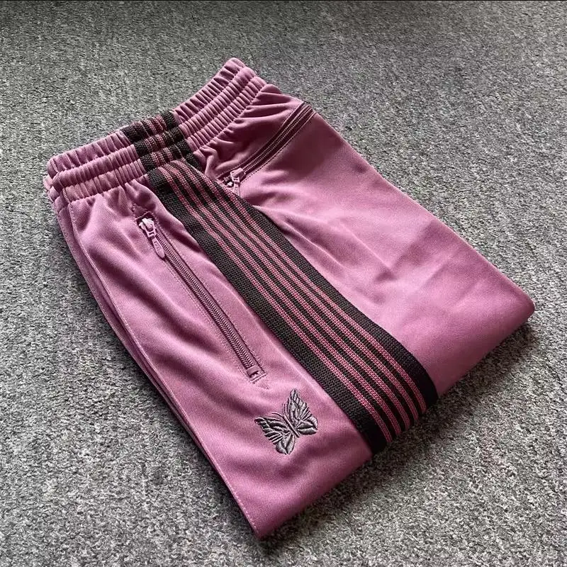 Mens Women Best Quality Multicolor Ribbon Striped Sweatpants Butterfly Embroidery Pants Jogger Drawstring Zipper Pocket Trousers