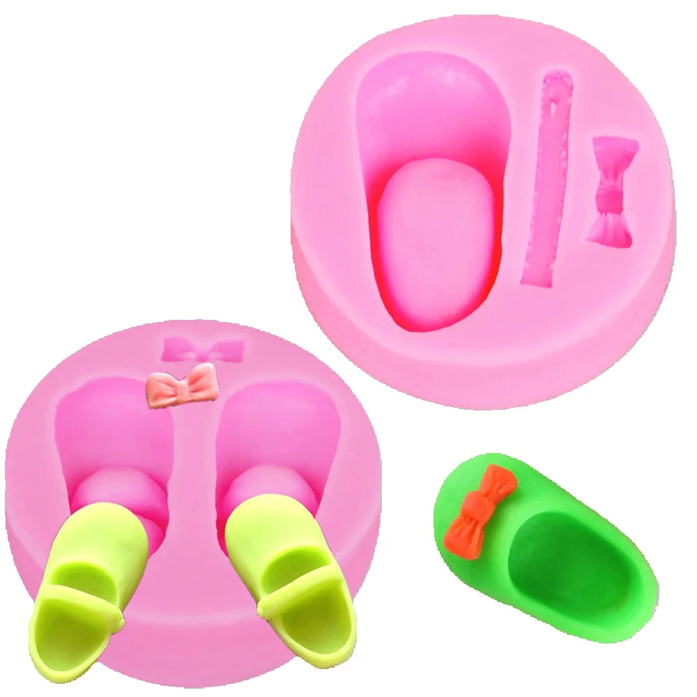 Moules à gâteaux en silicone en forme de chaussures de bébé avec nœud papillon, forme de chocolat pour la cuisson de bonbons, pudding, gâteaux Chi, décoration dramatique, moules ConfHavre