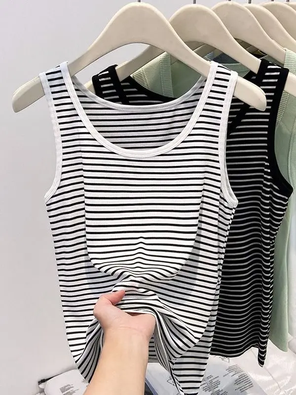 Summer New plus Size Women's Striped Tube Top Tank Vest Sleeveless Tagless Korean Style Loose Fit Breathable Skin-friendly