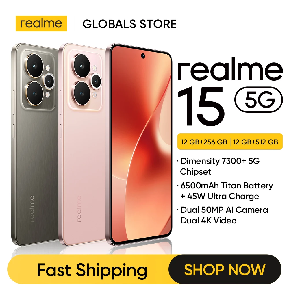 realme 15 5G Smartphone Dimensity 7300+ 5G Chipset 6500mAh Battery