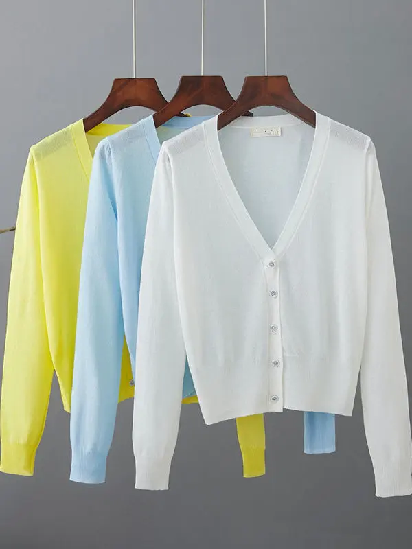 

New V-Ne Ice Silk Thin Knitted Cardigan Women Summer Dr Outer Sun Protection irt Versatile Air Conditioned Room awl Top