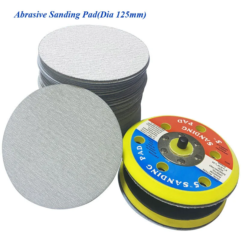 100pcs White sand flocking round sand paper sheet Dia125mm Woodworking air grinder, circular dry grinding, polishing n grinding