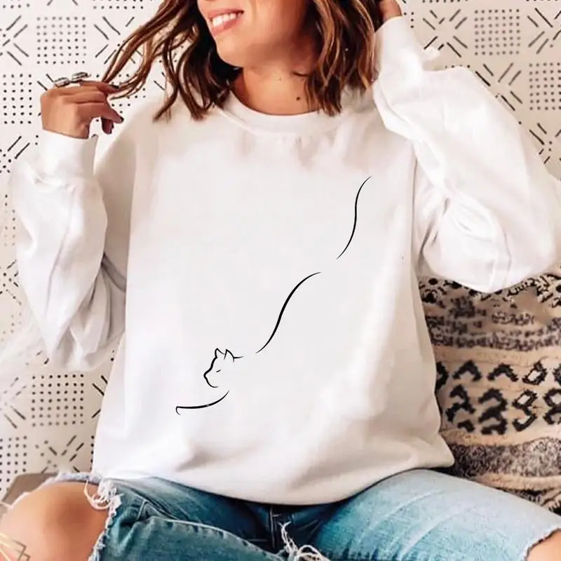 

Womens Female Casual Clothing Sweatshirts Woman Cat Funny Cute Sweet Lovely O-neck Pullovers Ladies Spring Autumn Winter Hoodies