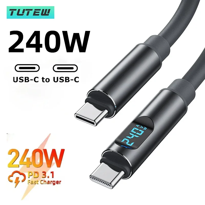 240W Type-C Cable with Power Display 480Mbps Data Transfer & PD Charging for External For Iphone 15 16 17 For Samsung Huawei