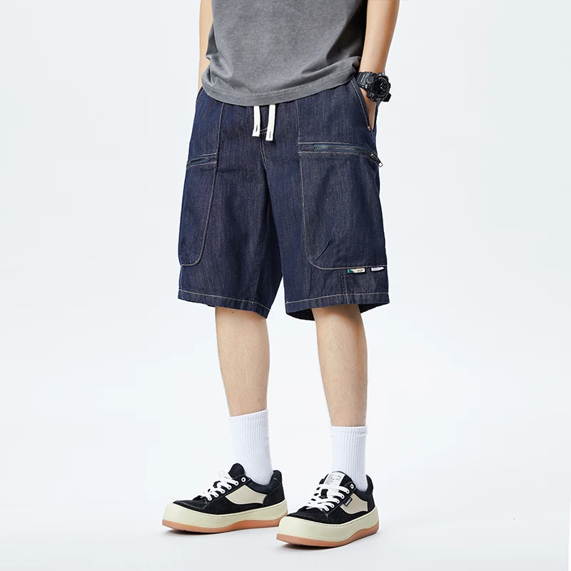 

XY9948 Summer new denim shorts men loose straight summer thin section elastic waist drawstring ice silk casual shorts