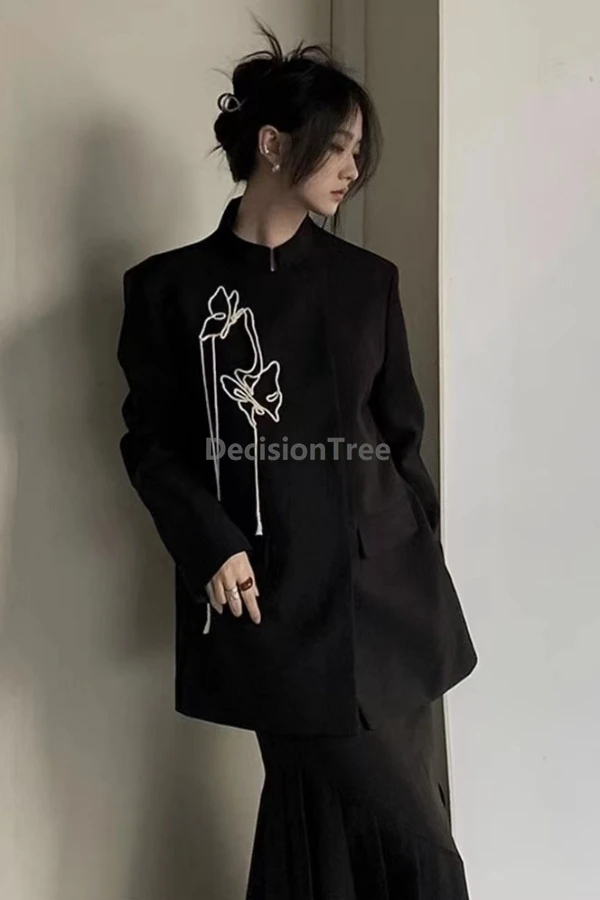 

2025 women's chinese tunic suit coat autumn advanced sense vintage elegant tang suit coat literature art temperament suit top