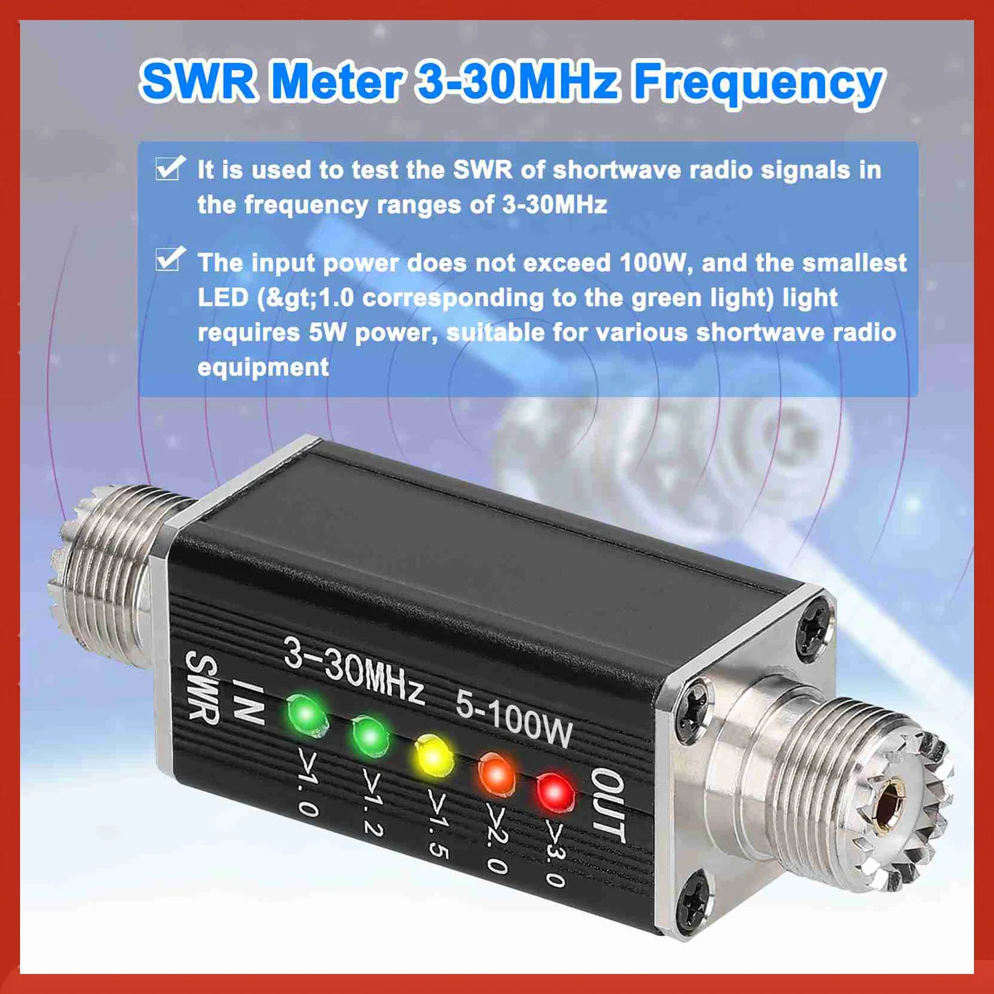 

5 LED SWR Meter 3-30MHz Frequency Shortwave Standing Waves Indicator for Television Broadcasting