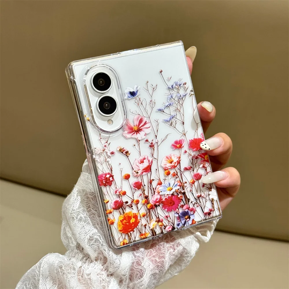 Vintage Floral Pattern Phone Case For Samsung Galaxy Z Fold 8 Ultra Z Fold 7 6 5 4 3 Shockproof Folding Phone Cover For Women