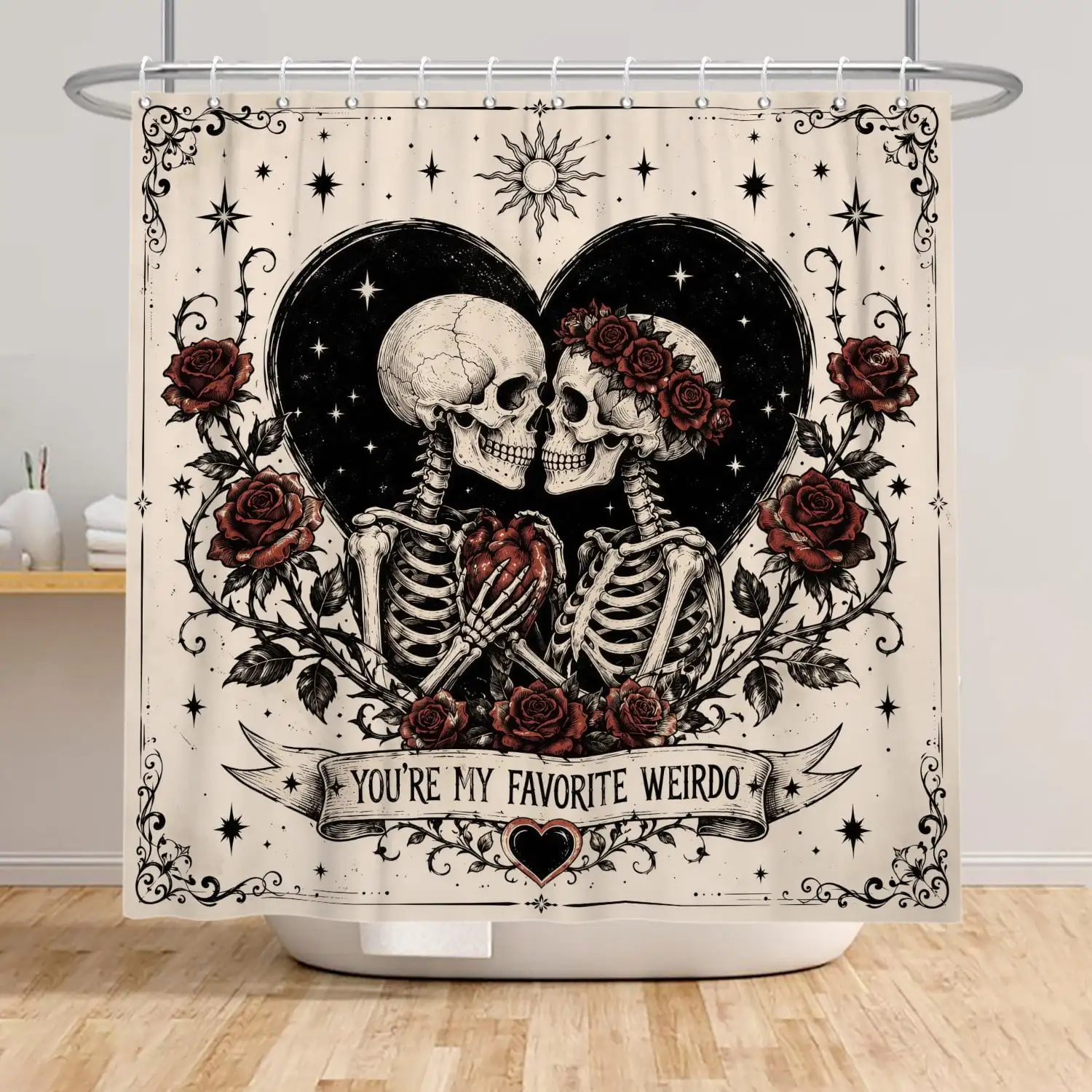 Skull Shower Curtain Gothic Skeleton Fabric Bathroom Curtains Decor with Hooks 72x72 in