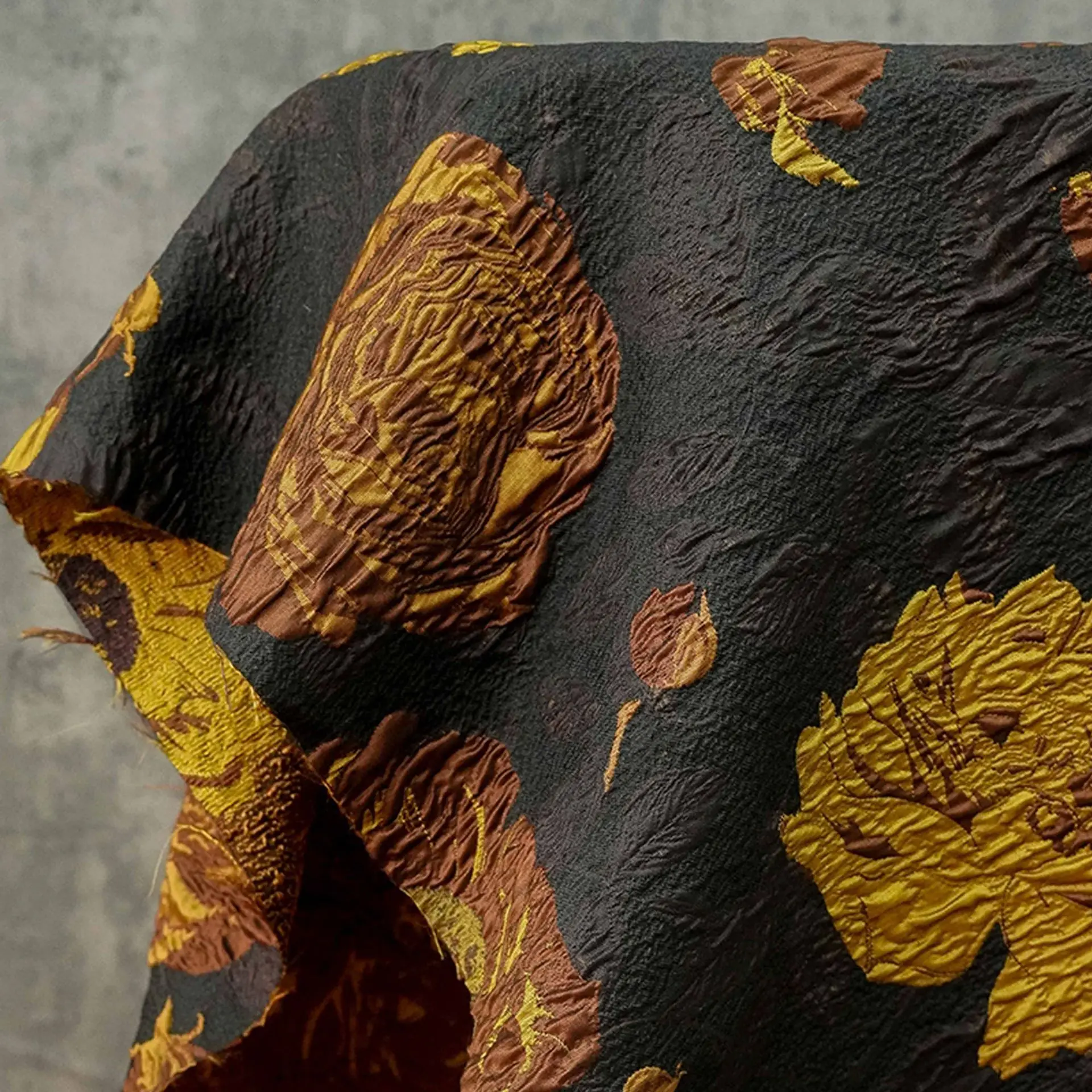 

Yellow Brown Floral 3D Embossed Jacquard Fabric Court Style Dress Vest Jacket Decorative Sewing Cloth