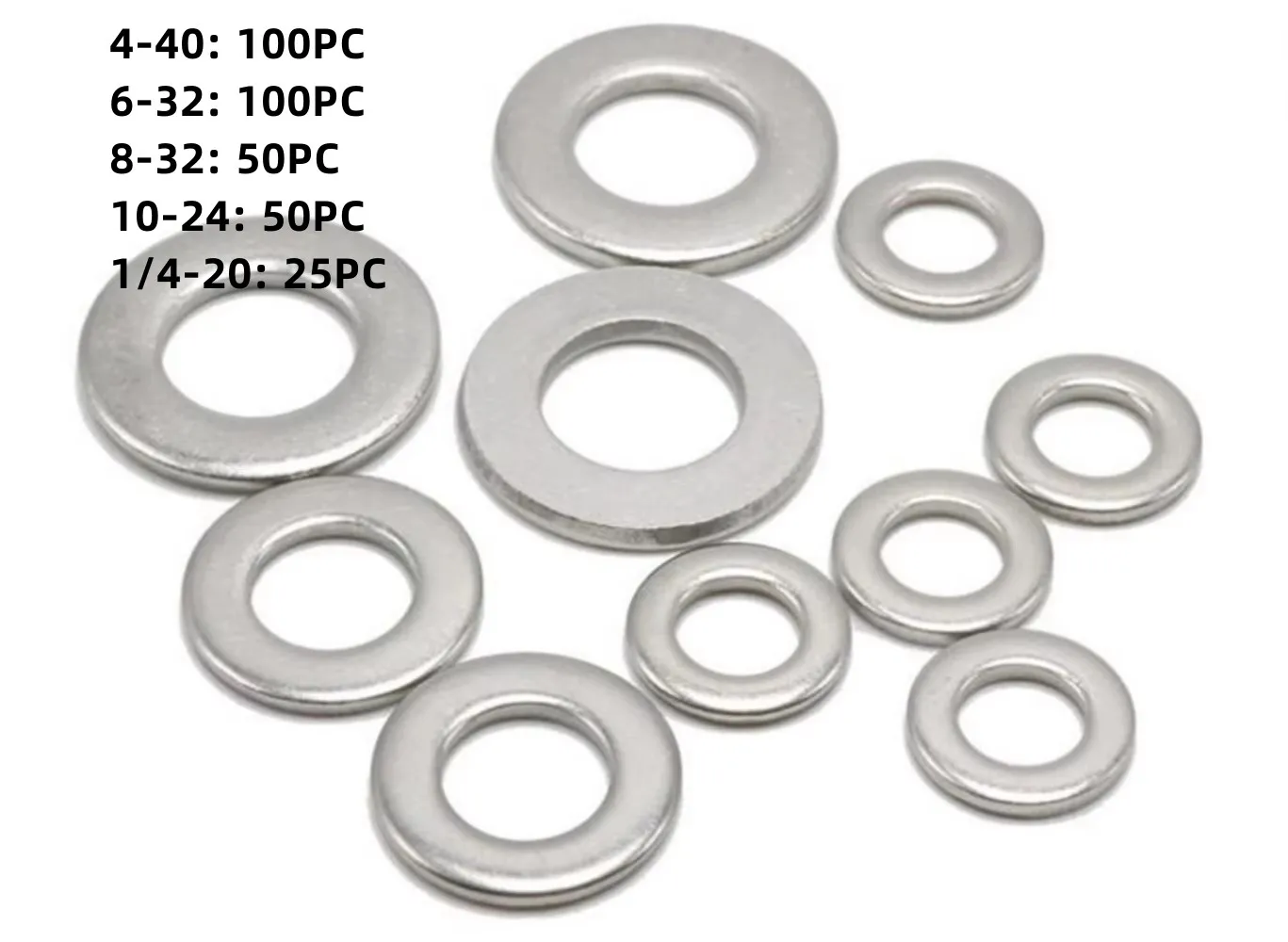 25-100pcs 4-40 6-32 8-32 10-24 1/4-20 304 Stainless Steel UNC UNF American Thread Flat Washer Spacer Plain Washer Gasket Ring