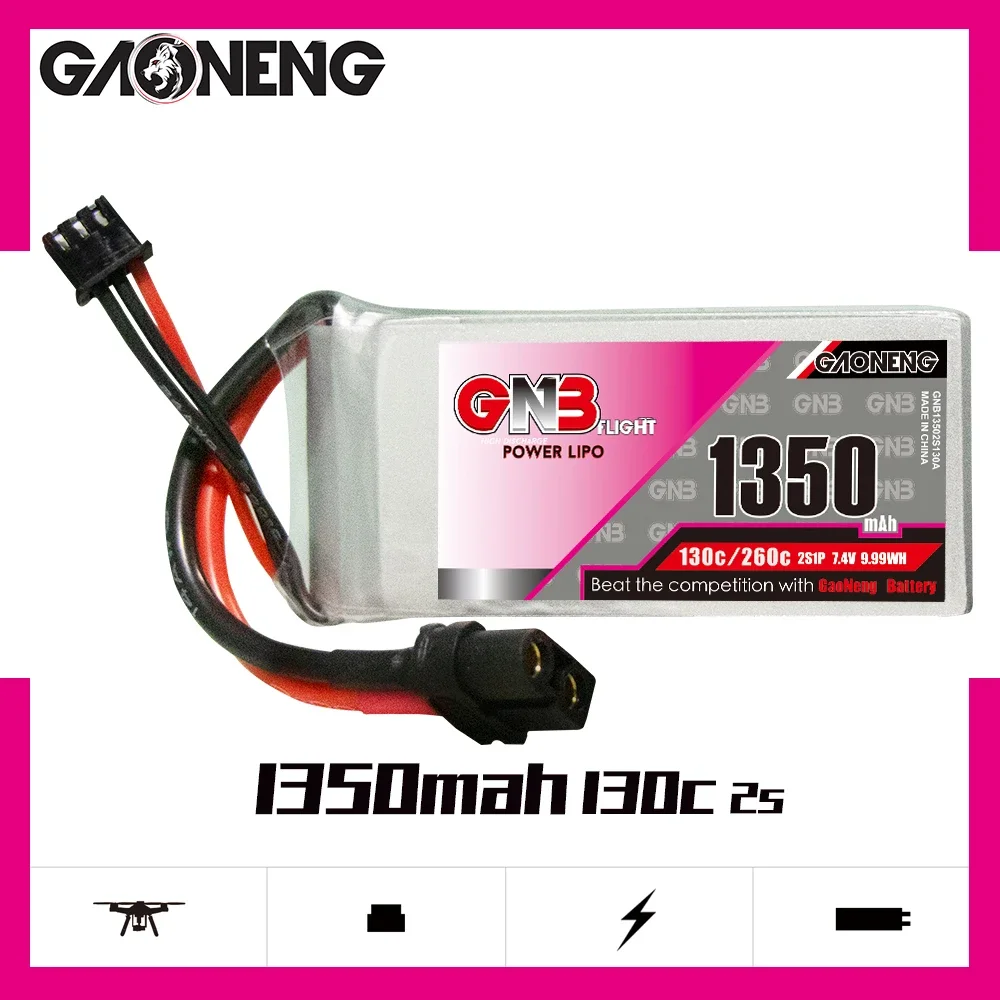 

GAONENG GNB 1350mAh 2S 130C 260C 7.4V XT60 LiPo Battery RC Buggy RC Truck RC Truggy Boat Aircraft Small HeliCopter