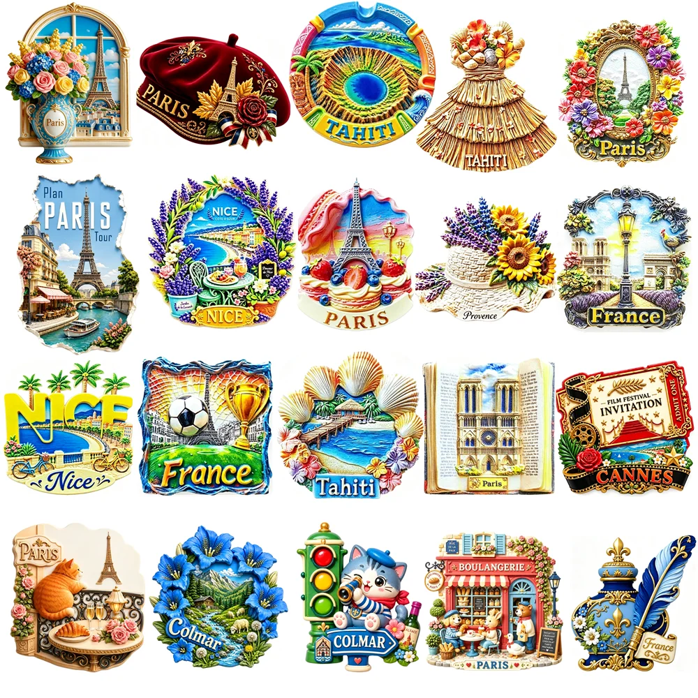 Europe  France Paris Nice Tahiti Colmar  Etc 3D Fridge Magnets Tourism Souvenir Refrigerator Magnets Sticker