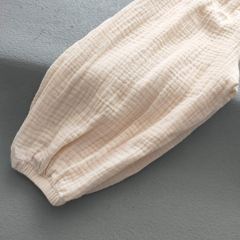 الصيف كوريا الأطفال السراويل عادية بنات بنين القطن الكتان بلون فضفاض مطوي بانت بنطلون بنات هايت الخصر الحريم السراويل #6