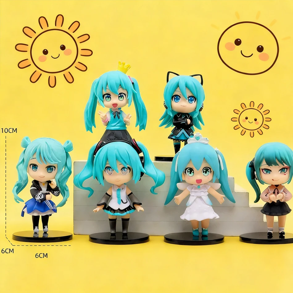 Anime nieuwe hatsune miku figuur mini karakter ornamenten kawai hatsune tafeldecoratie voor thuis volwassen speelgoed kind gift 6 stks/set