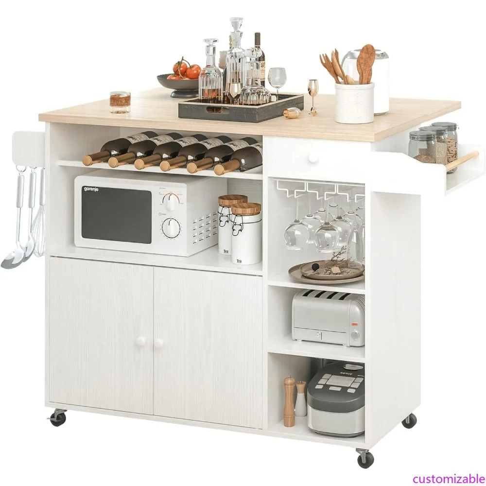 

Кухонная тележка на колесиках с выдвижным листом, полкой для вина и хранилищем для микроволновой печи на колесах с выдвижным ящиком и полками