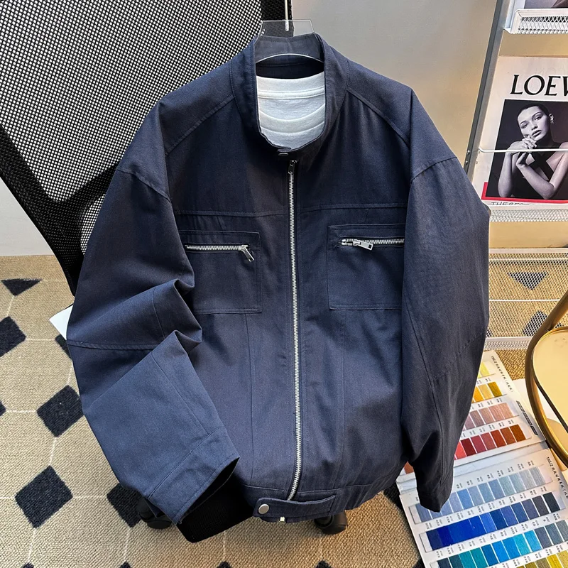 

Мужская рабочая куртка свободного кроя в королевском синем цвете, в американском уличном стиле, повседневная, весенняя, Cleanfit, верхняя одежда с длинными рукавами, на молнии