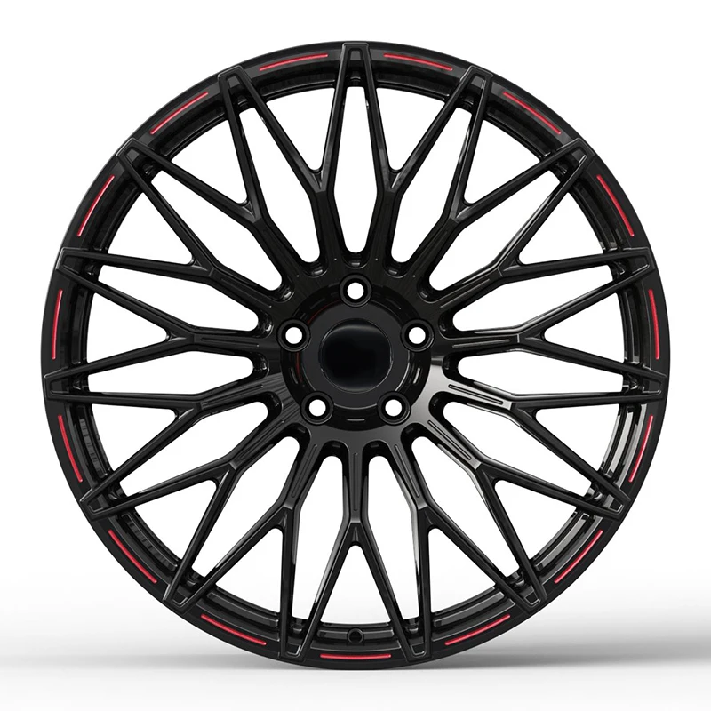 Glossy Black Forged Rims with Red Lip for 2021 Chevrolet corvette stingray