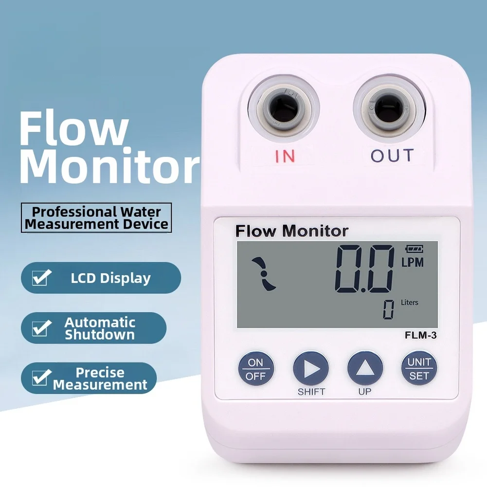 FLM-3 Water Flow Meter Digital LCD Display for Reverse Osmosis Filters Flow Tracking 0-99999 Liters 1/4 Fitting