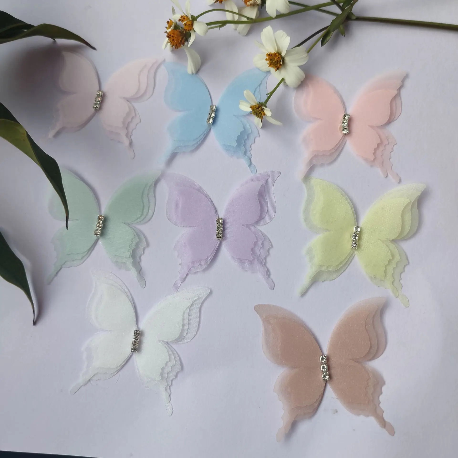 3D Handmade Butterfly 50pcs Double-layer Embroidery Butterflies Translucent Chiffon Butterfly For Party Decor Doll Embellishment