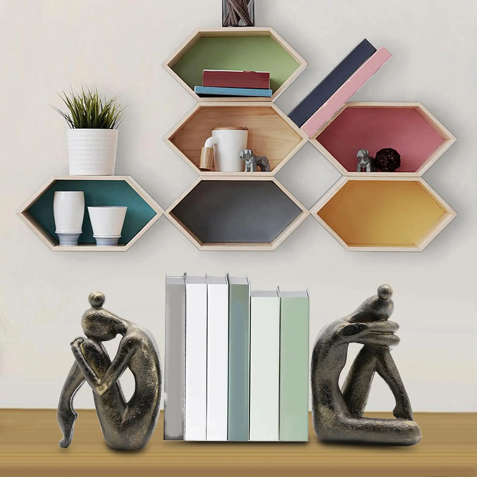 Thinker Bookends Figurine Bookend Nordic Sculpture Book Stand Holder Resin Book