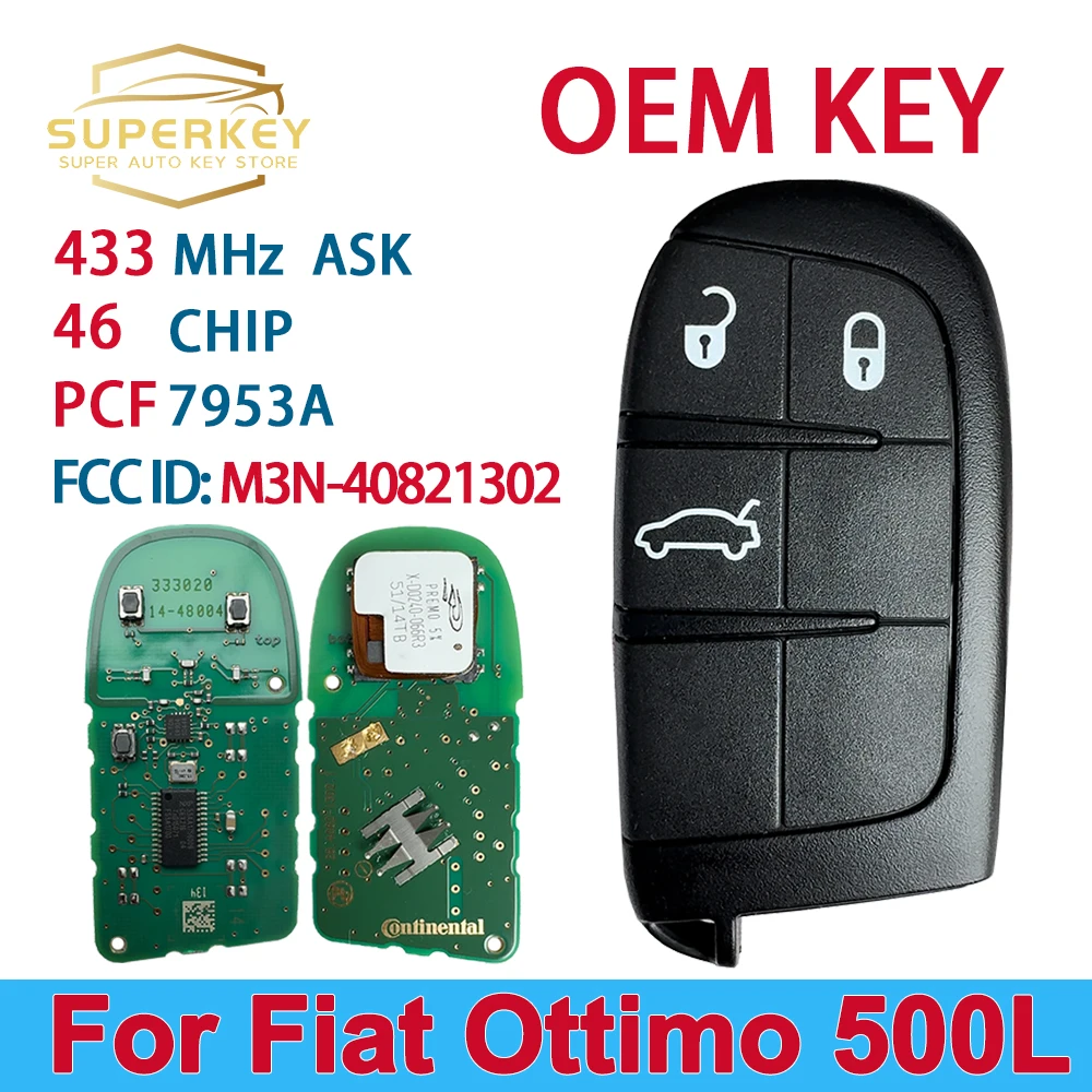 SUPERKEY 3 Button 433MHz 46Chip Original Auto Smart Car Key Fob For Fiat Ottimo 500L European Fiat Freemont FCC: M3N-40821302