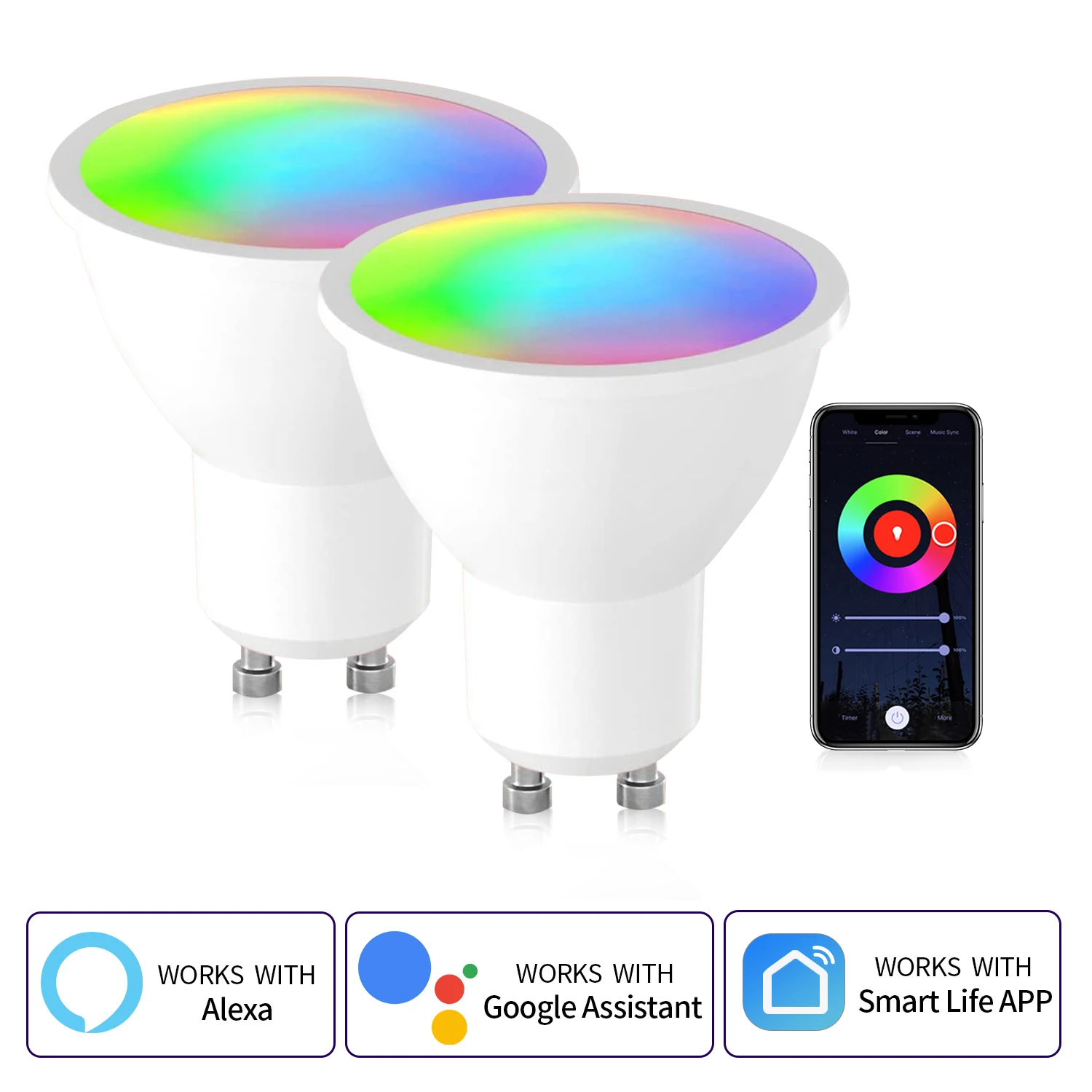 2 Pcs GU10 5W Smart LED Light 110-130V RGB Smart LIfe APP Work With Alexa Google Home Lamps Spotlights Dimmable Colour For Room