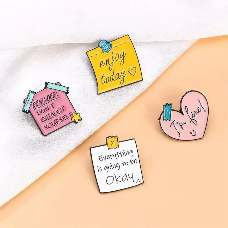 Short Motivational Sentences on Sticky Notes Enamel Brooch Letter I''m Fine Everything Is Going To Be Okay Exquisite Lapel Pin