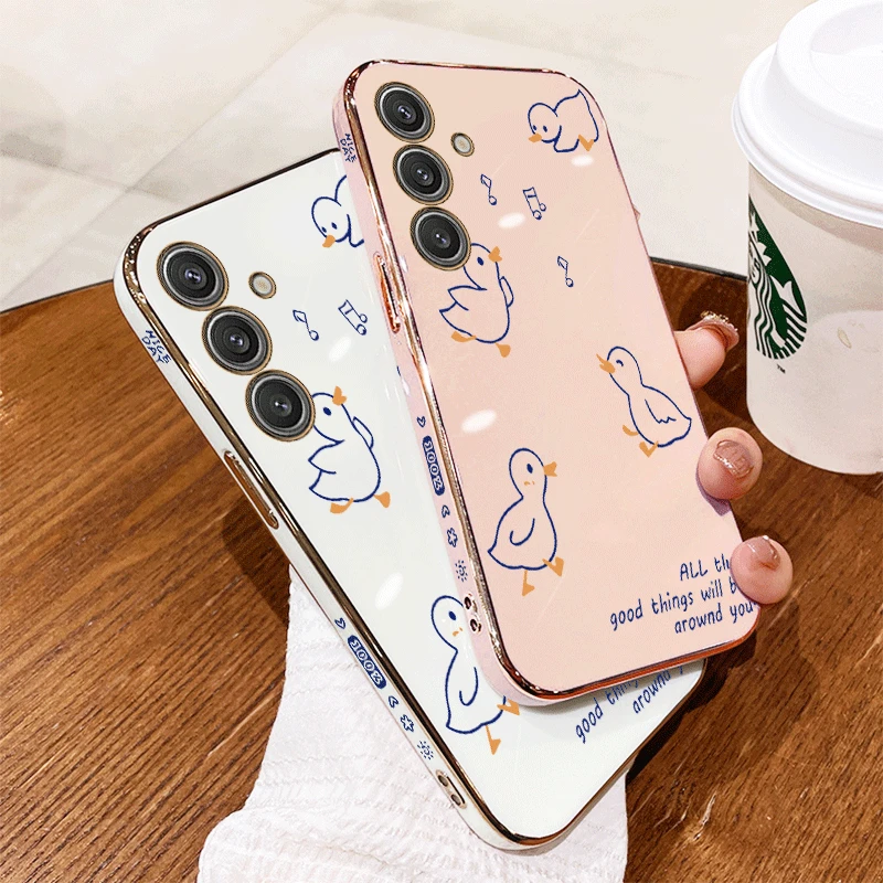 A55 Singing Duck Luxury Plating Phone Case For Samsung A55 A54 A04S A34 A35 A24 A05S A25 F54 A15 A14 M15 F15 M14 M54 Cover