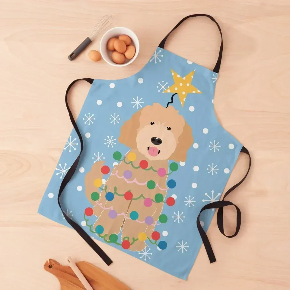 

Apricot Blonde Goldendoodle Christmas Tree Apron Professional Barber Chef Accessory Waterproof women Household Items Apron