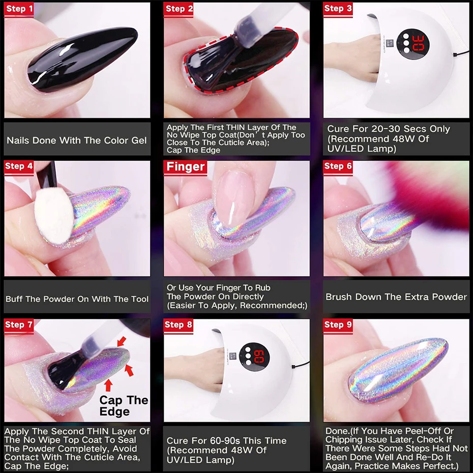 Holographische Chrom Nagel Pulver Glitter Laser Silber Metallic Spiegel Dip Reiben Staub Pigment Nail art Dekoration Make-Up Maniküre