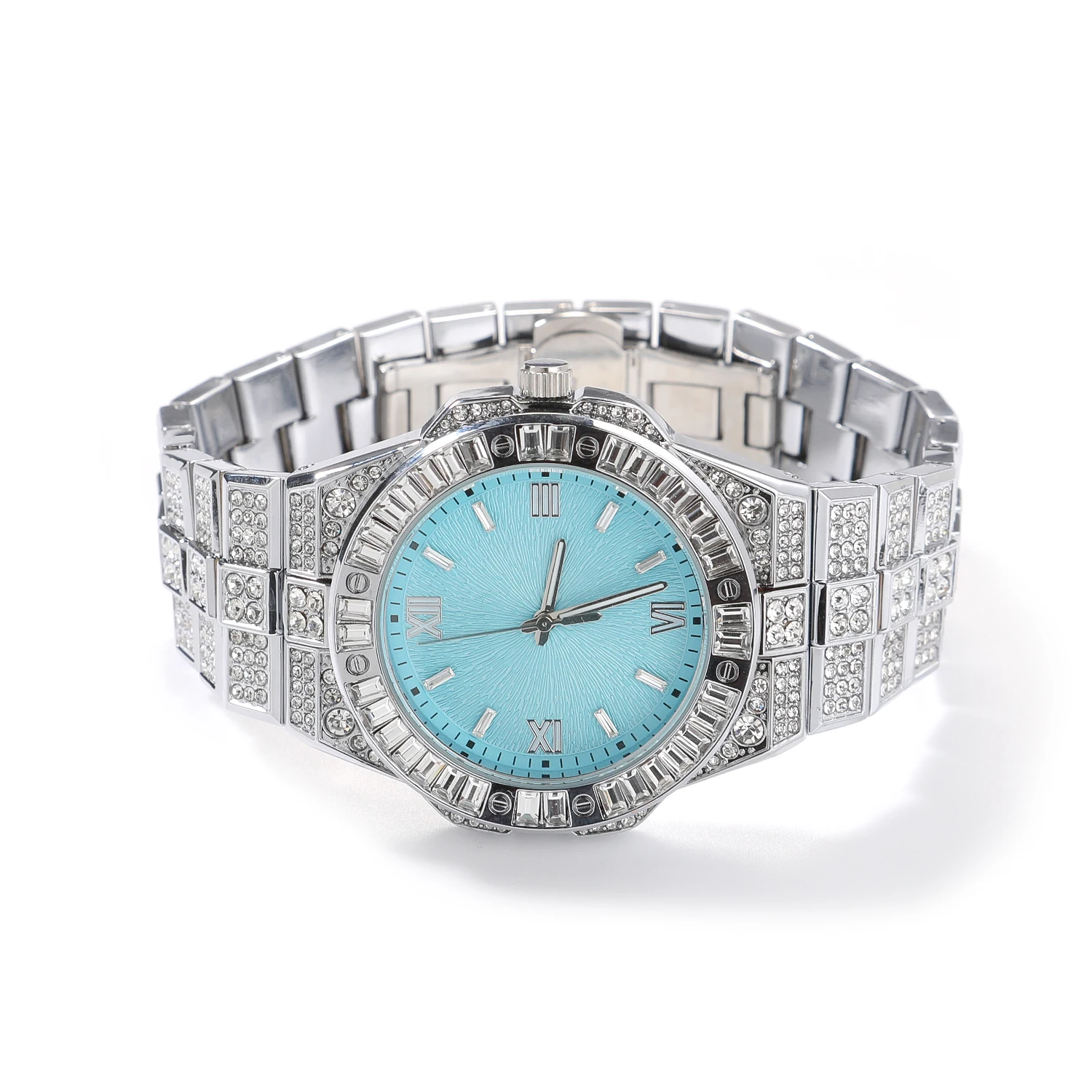 TBTK Women's Bling Crystal Watch Iced Out Silver Tone Wristwatch Pink Light Blue Dial Luxury Quartz Watch For Party Gift - view 4