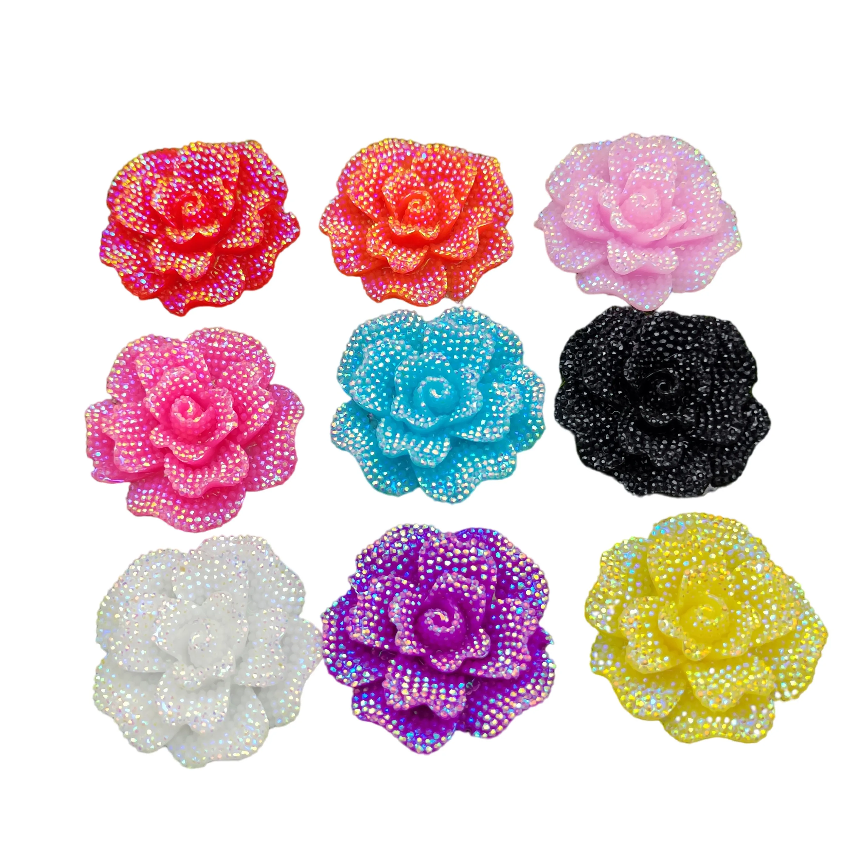 45MM Flatback Undrilled Rhinestone Rose Flower Flatback Cabochons No Hole Resin Flat Back Crafts For Jewelry Making