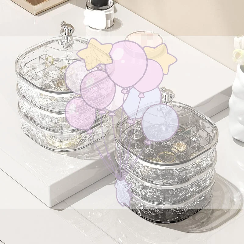 

Вращающаяся шкатулка для драгоценностей, перегородка с прозрачной лентой. Высококачественная изысканная коробка для хранения ювелирных изделий, коробка для хранения серег, шпилек и колец.