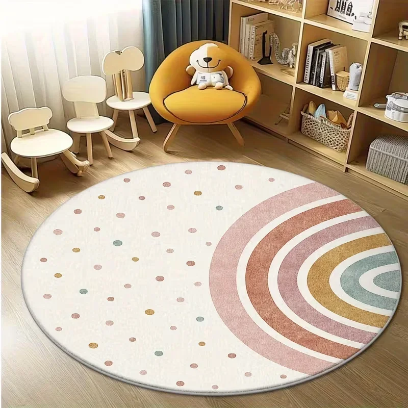 Pastel Dot Rainbow Curve Round Rug Floor Mat Nursery Bedroom Kids Play and Reading Corner Indoor Decor Circle Carpet