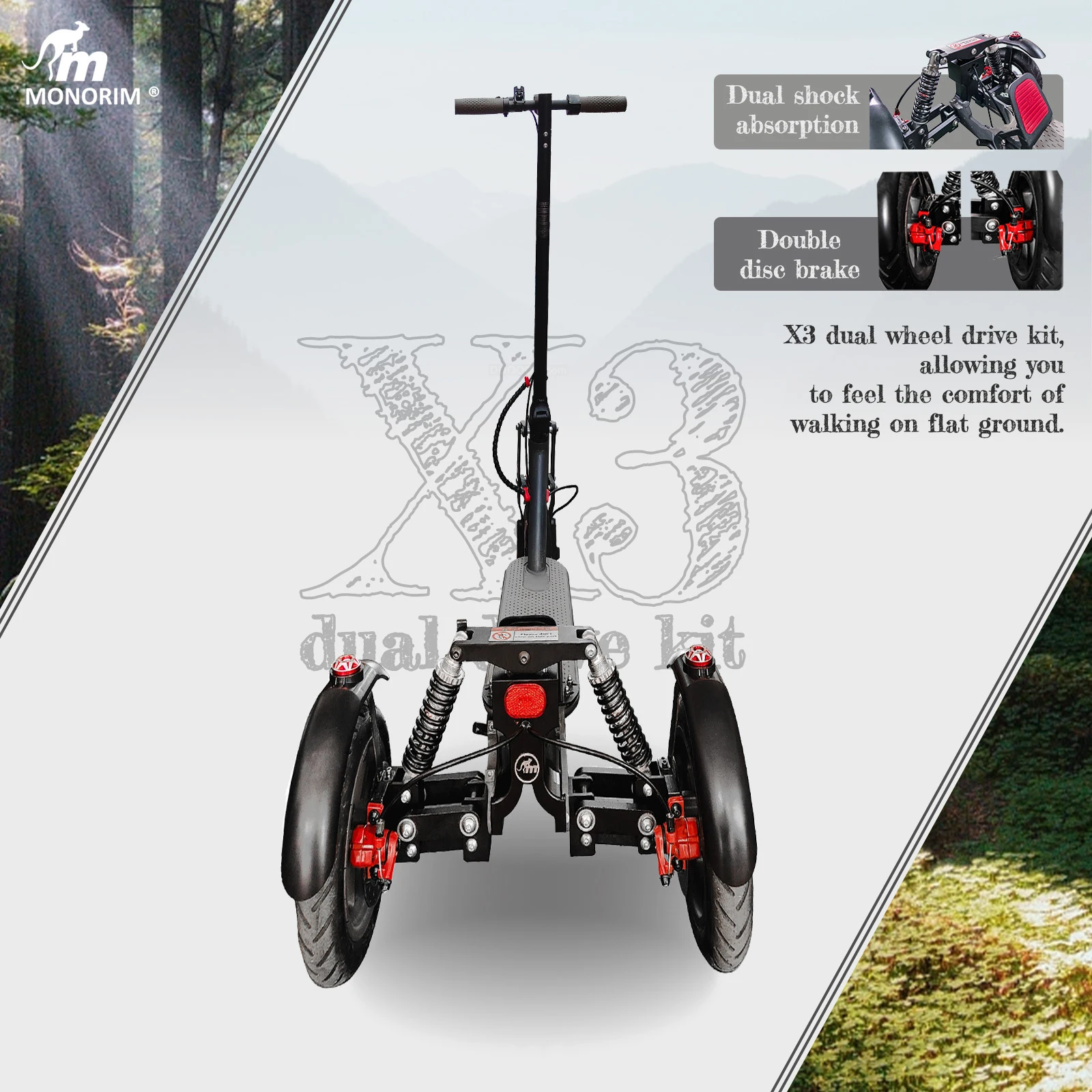 

Monorim X3 upgrade kit to be Three Wheels Special for Xiaomi m365/pro1/pro2/mi3 Scooter and (m365/pro) Frames