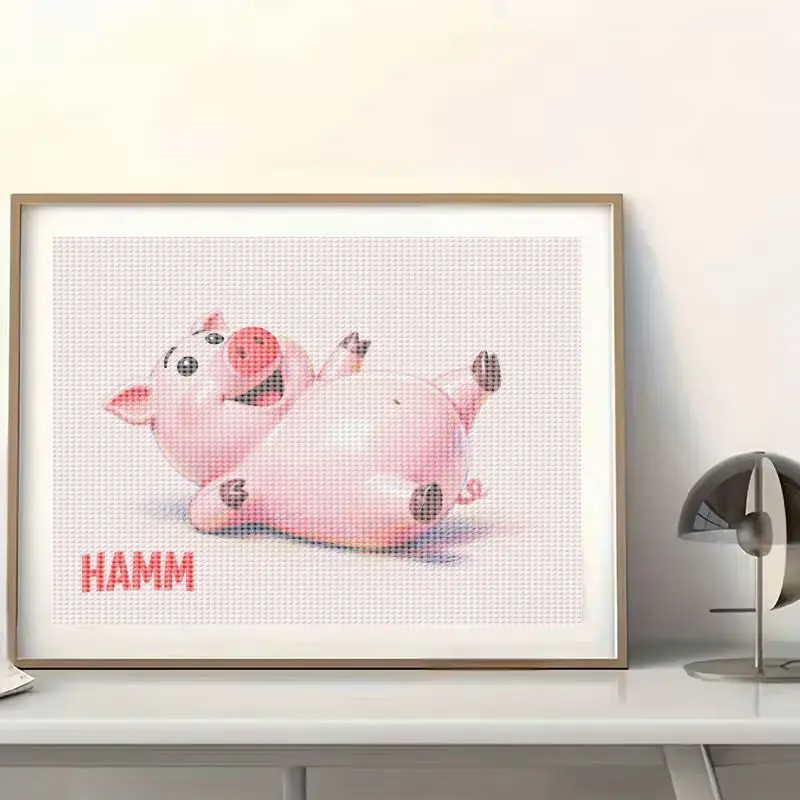 1PC Kit Lukisan Berlian 5D DIY, Lukisan Hewan Kartun Babi Merah Muda Lucu dan Bahagia dengan Teknik Full Drill, Seni Lukisan Permata Kristal Ukuran Besar 40x50CM