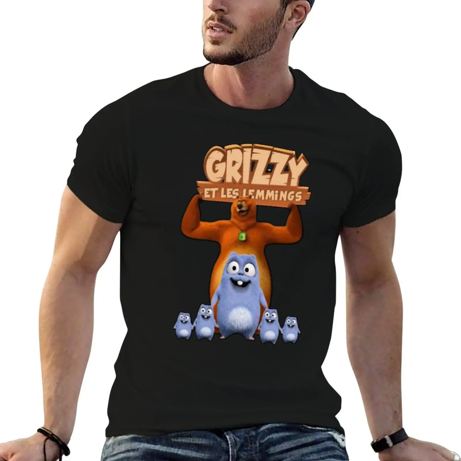 

Grizzy and lemmings T-Shirt t shirts for man cotton funny man t shirt designer t shirt men 100% cotton luxury brand T-shirt